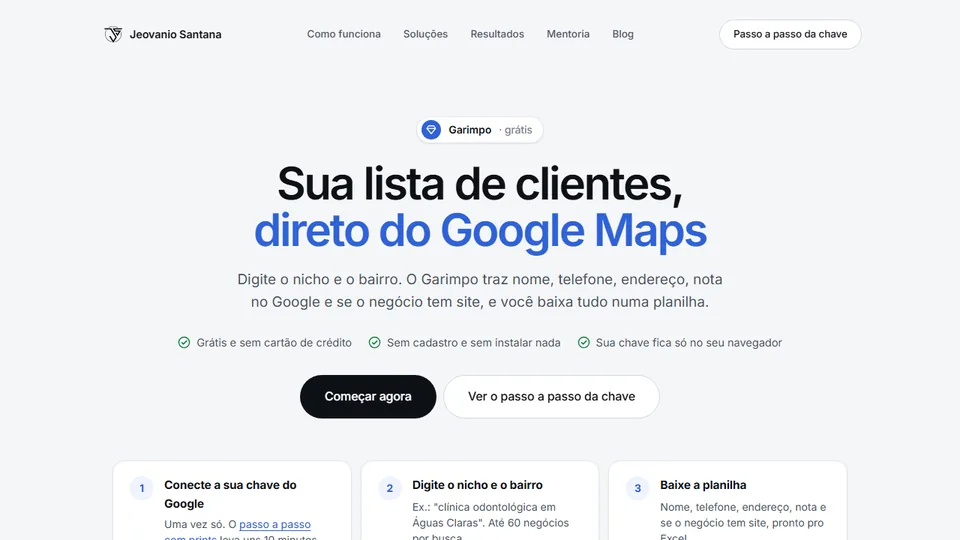 Página do Garimpo: sua lista de clientes, direto do Google Maps